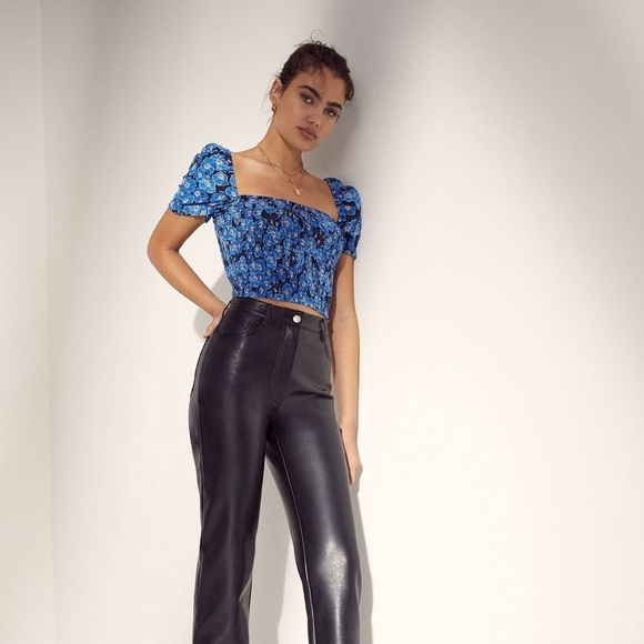 ARITZIA Wilfred Smocked Blouse In Baltic Sea - Picture 5 of 8